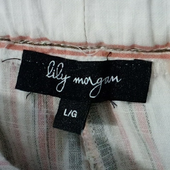 Lily Morgan pink peach tan white striped wide leg Capri pants - Picture 5 of 5